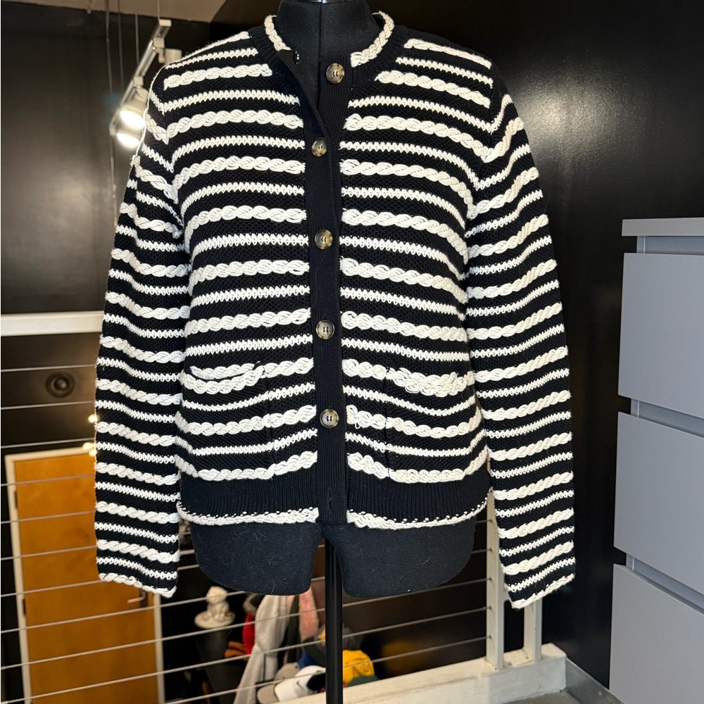 La Ligne Black and White Striped Cardigan